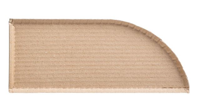 a piece of cardboard with a quarter circle side on a neutral background. It is cut and ready for use