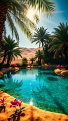 Serene Oasis with Crystal-Clear Pool and Water Lilies