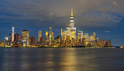 Obraz premium Manhattan skyline, New York, United States. Panorama of New York city skyscrapers in Manhattan. USA NYC. American big city. Lower NYC skyline. New York cityscape. America, New York City. NYC landmark.