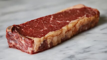Raw Strip Steak on Marble Background Uncooked Beef Gourmet Meat
