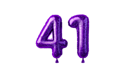 Shiny Purple Number Balloons Forming 41, Festive Design, cut out transparent