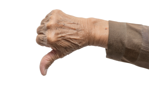 a person's hand with a thumbs-down gesture showing disagreement or disapproval 