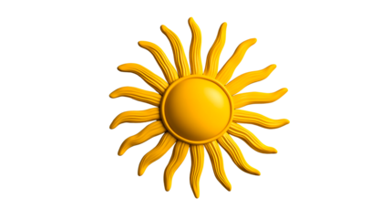Three-Dimensional Sun Symbol, Decorative Yellow Sign, graphic element, cut out transparent
