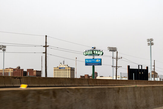Sign for the Gary Southshore Railcats Steelyard baseball team off of the I-90 expressway. Gary, IN USA March 15, 2025