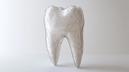 Low poly 3d tooth model created with lines and dots against a clean white backdrop