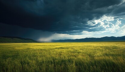Dramatic weather over a golden field