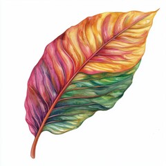 Colorful Leaf with Vibrant Shades of Yellow, Orange, and Green