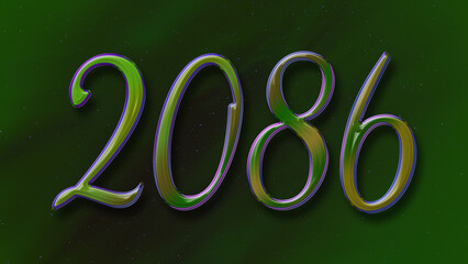 3D green with blue border design of number 2086 on green background.