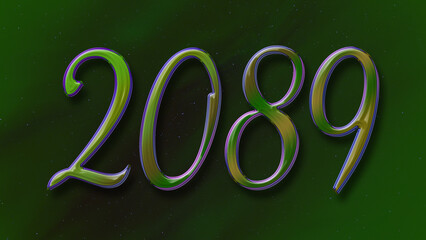3D green with blue border design of number 2089 on green background.
