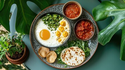 Sri Lankan kiribath and sambol combo, classic breakfast from above