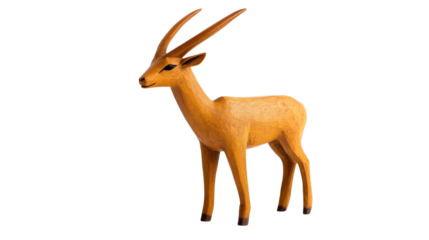 Carved wooden antelope figurine, mammal art decoration object, cut out transparent