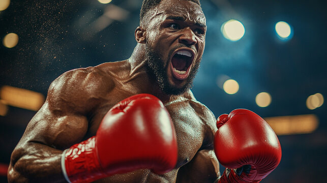 Boxer celebrates victory in intense match at arena