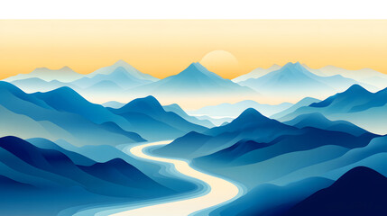 Chinese style poetic clouds, mist, rivers and mountains, beautiful scenery, landscapes, solar terms illustrations