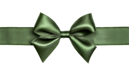Dark green bow with ribbon, isolated decorative gift element, cut out transparent