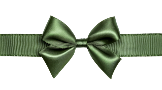Dark green bow with ribbon, isolated decorative gift element, cut out transparent