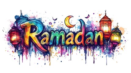 Vibrant Ramadan Lanterns and Crescent Moon