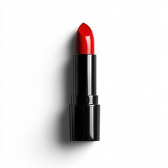 Obraz premium Classic Red Lipstick in Black Tube Isolated on White Background Beauty Product Shot