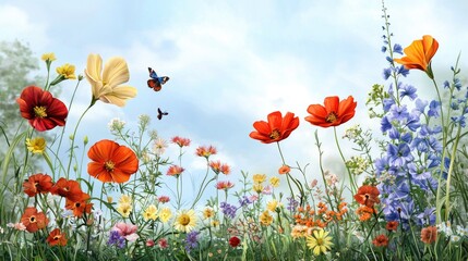 Obraz premium Wildflower field under a light wind, soft brushstroke style, vibrant and dreamy