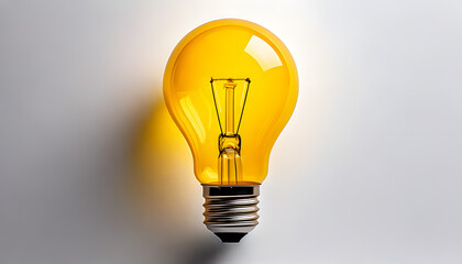yellow incandescent light bulb on the right on a white background, 3d