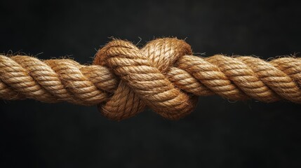 Thick Brown Rope Tied in a Knot Close up Macro Shot Showing Texture and Detail