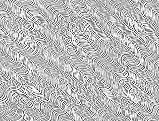 A hypnotic black-and-white wavy line pattern creating an optical illusion of depth and movement – abstract