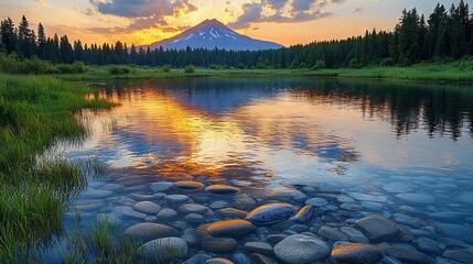 Captivating Oregon Mountain Sunrise Reflection over Trillium Lake Tranquility
