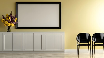 Modern Minimalist Waiting Room Interior with Elegant Furniture and Decorative Flowers