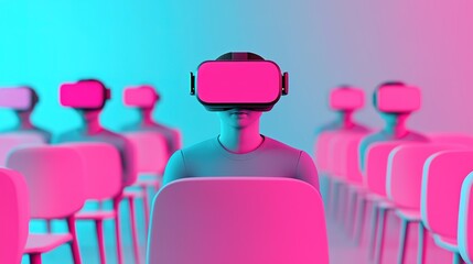 Virtual reality experience classroom digital media futuristic close-up immersive learning environment