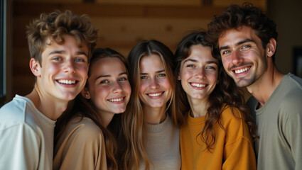 Fototapeta premium Group of friends laughing. Teenagers in a friendly company. Uniting by age.