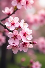 Obraz premium Beautiful spring cherry blossoms with soft focus background in garden, beauty, freshness, close-up