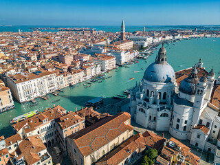 Aerial view of Venezia Grand Canal and Basilica Santa Maria della Salute