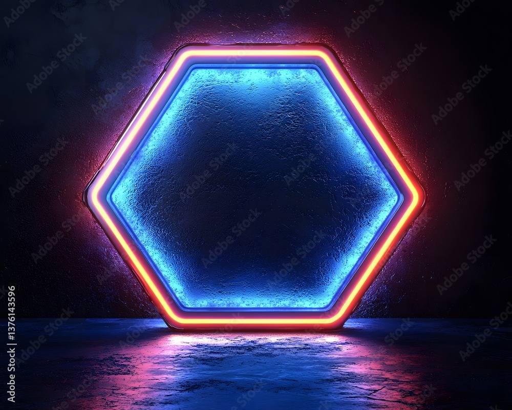 Poster glowing futuristic hexagon frame in a dark tech inspired scene