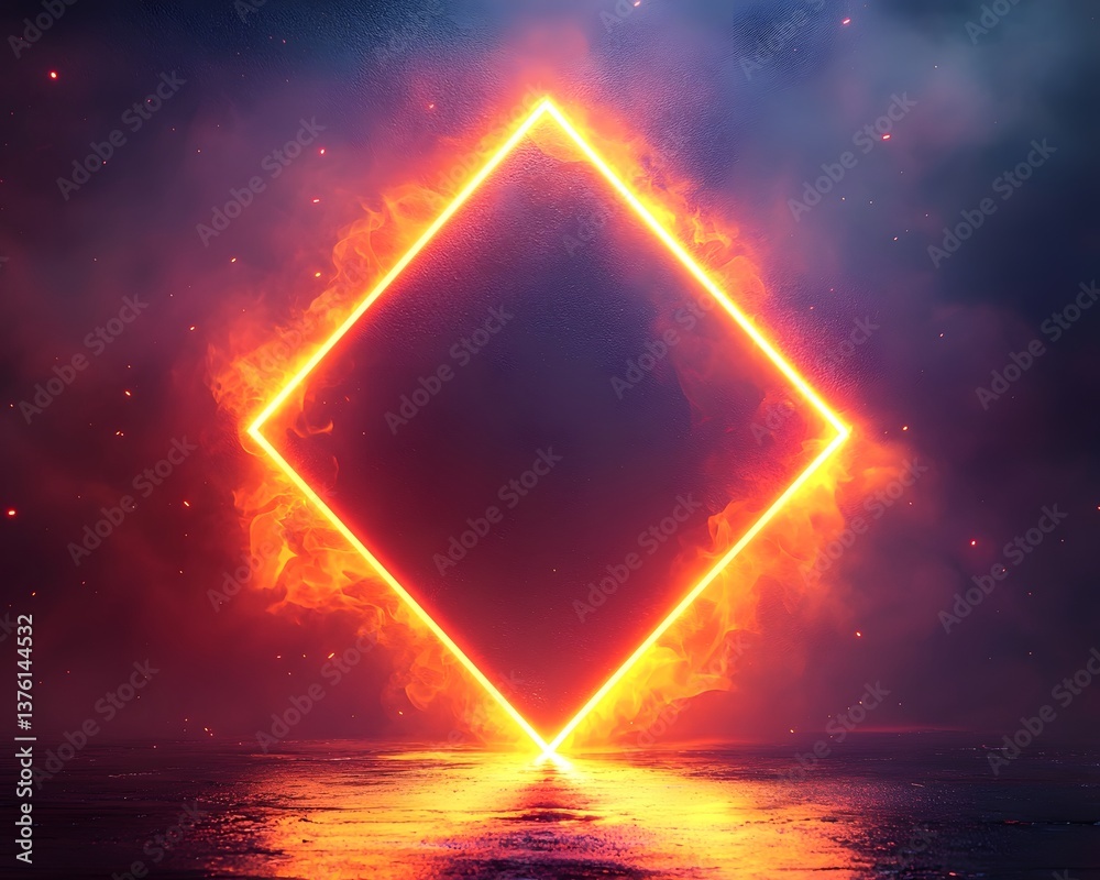 Poster glowing diamond shaped frame in cosmic gradient background