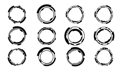 Set of sci fi black circle user interface elements technology futuristic design modern creative on white background vector