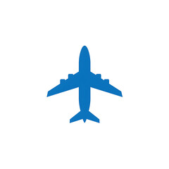 Blue Airplane Silhouette Icon, Top View Isolated on white Background