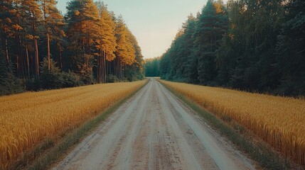 Fototapeta premium Country Road Through Golden Field