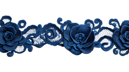 Blue floral lace trim, elegant decor element, intricate design, cut out transparent