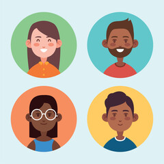 Diverse People Avatars in Flat Style