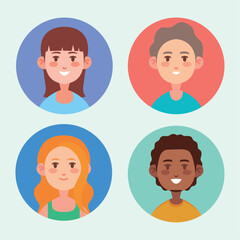 Diverse People Avatars in Flat Style