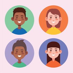Diverse People Avatars in Flat Style