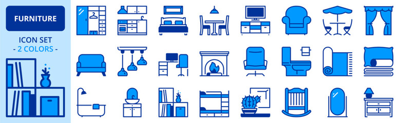 Icons in two colors about furniture