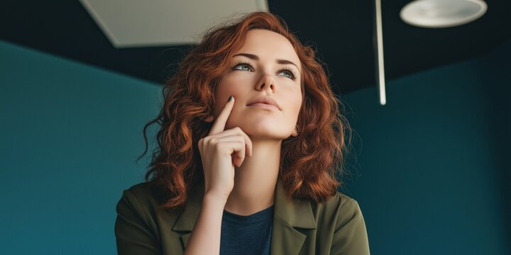 Thoughtful young caucasian female contemplating in modern interior