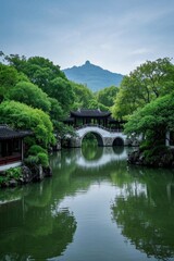 Obraz premium there is a bridge over a river with a bridge in the middle