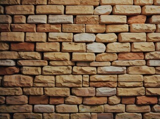 Fototapeta premium Close-Up of Stacked Beige Brick Stone Wall Texture