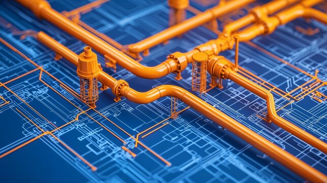 Industrial pipeline design engineering facility technical blueprint modern environment top-down view structural innovation