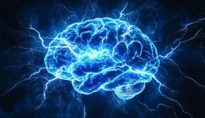 Human Brain with Electric Currents Intelligence Concept and Mental Activity