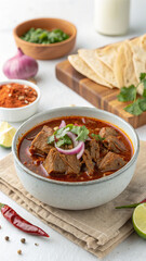 Mexican Birria: Tender Stewed Meat in Spicy Rich Sauce. food vertical format 