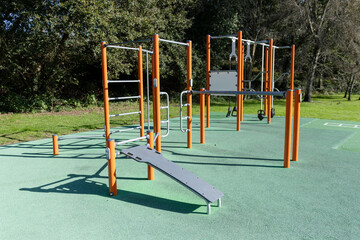 outdoor public fitness park with various exercise equipment promotes a healthy lifestyle in the city