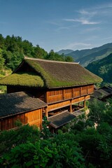 Obraz premium arafed roof of a house with a green roof