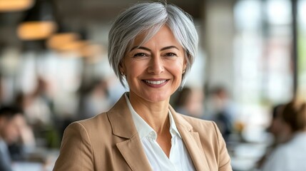 Confident and Stylish Mature Businesswoman in Professional Setting Smiling